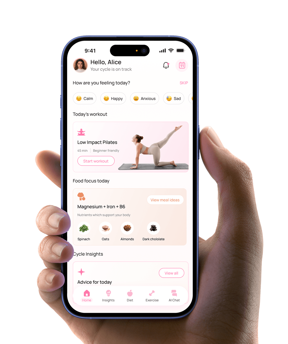 Hand holding the YouMoon app